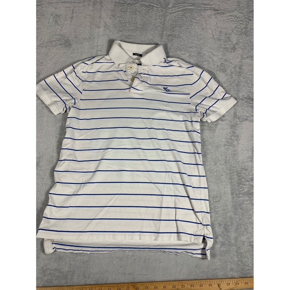 Abercrombie & Fitch Men Size L Muscle Fit Polo Shirt White Blue Striped Moose